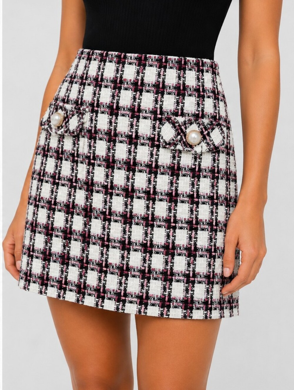 Maison d’Amélie Paris Pink Black White Tweed Mini Skirt Size 8